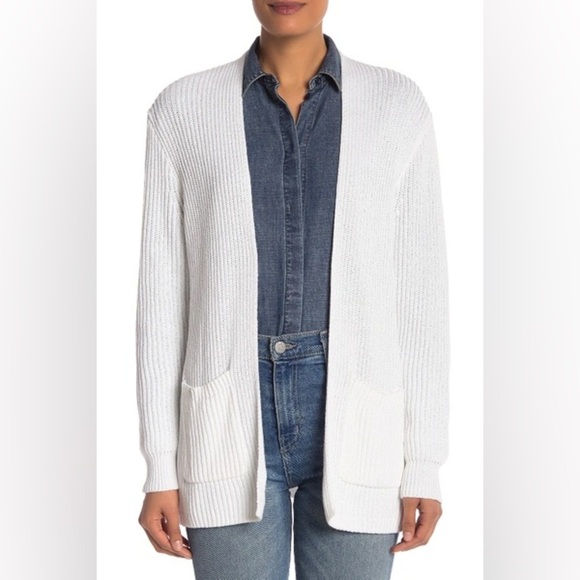 Madewell Nolan Ribbed Open Front Cardigan In Eyelet White - Size XS - Picture 3 of 7